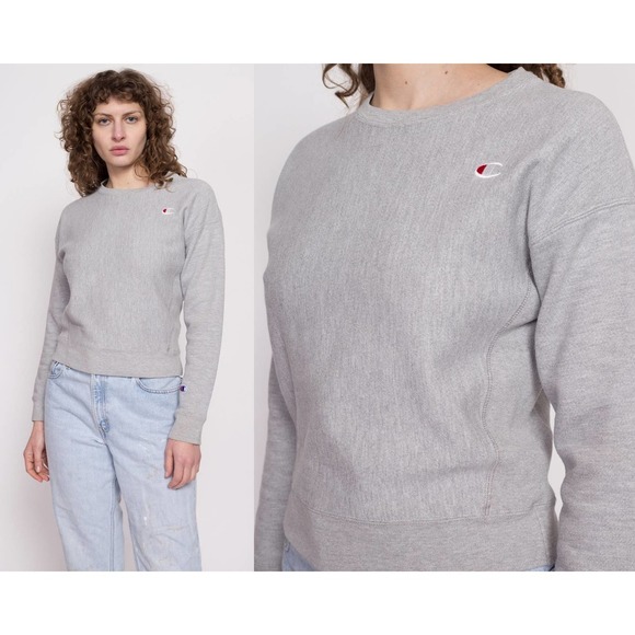 Champion Heather Grey Cropped Sweatshirt - Extra Small | Reverse Weave - Picture 1 of 9